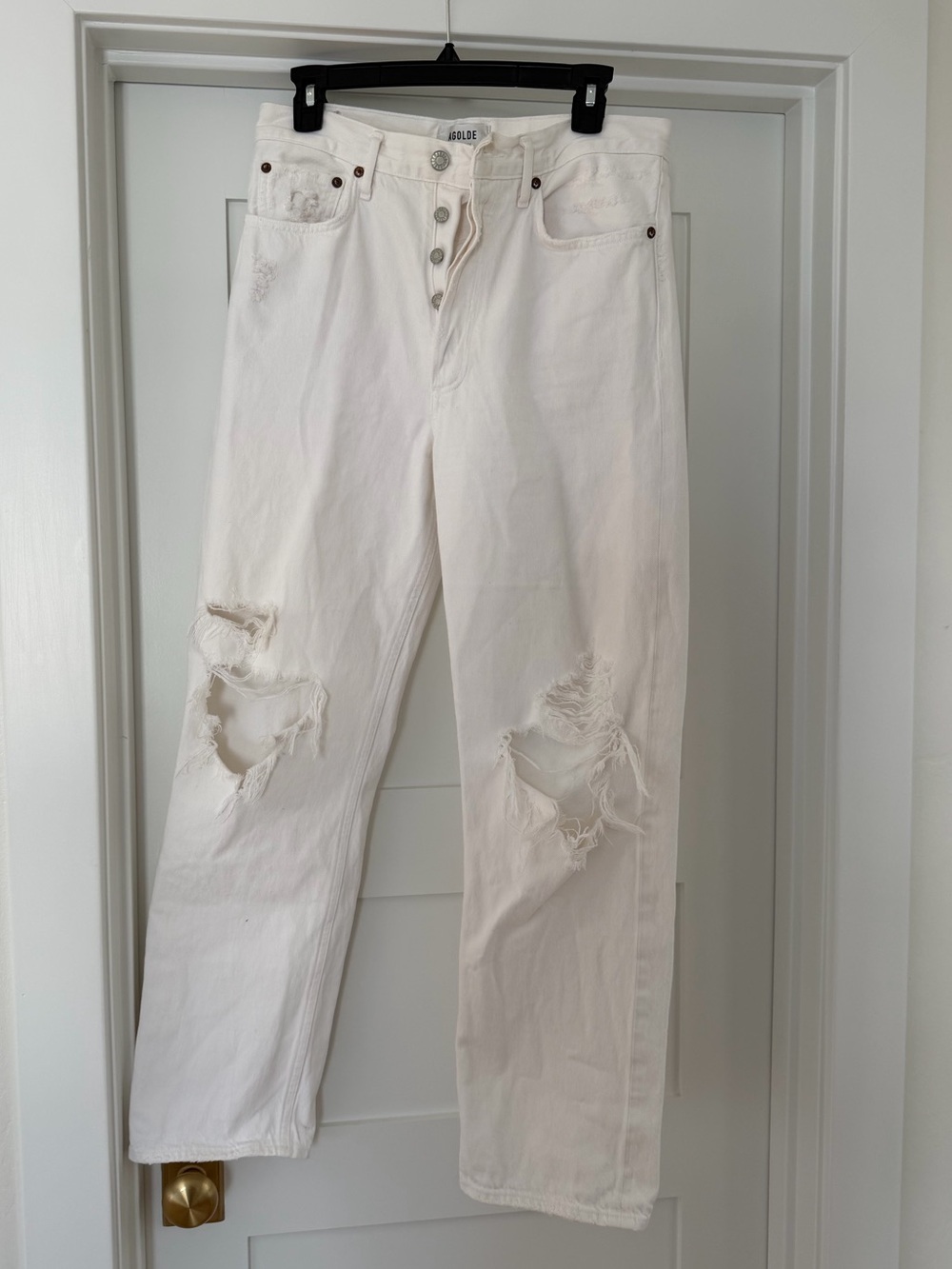 Agolde White Distressed 90’s Pinch Straight-Leg Jeans
